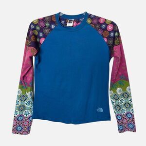 The North Face VaporWick Long Sleeve Swim Rash Guard Womens M Blue Floral AB6R